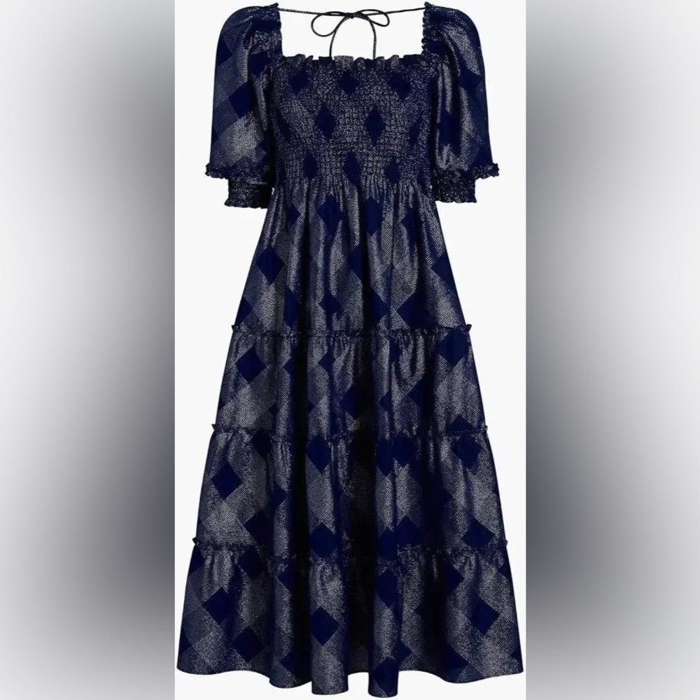 Hill House Nesli Nap Dress Small navy silver metallic
